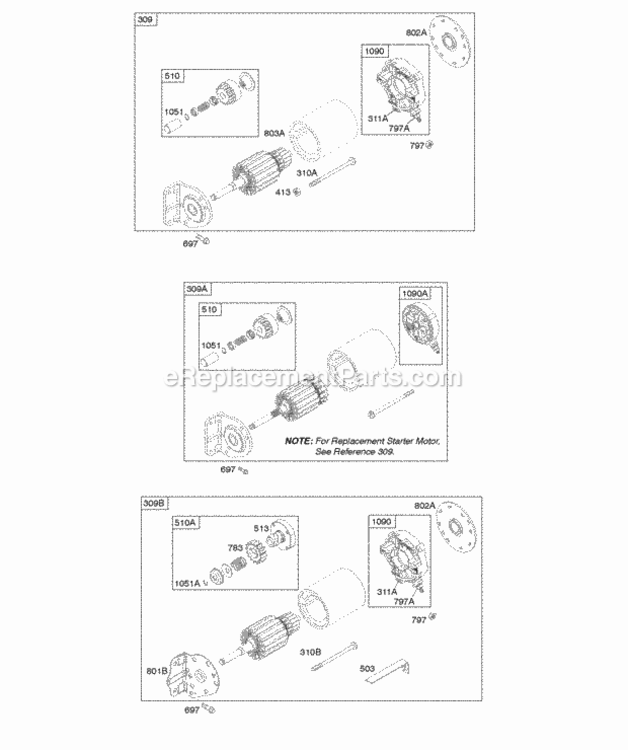 Page J Diagram and Parts List for 303447-1311-E1  Briggs and Stratton Engine